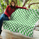 White And Green Checkered Print Quilt