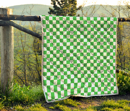 White And Green Checkered Print Quilt