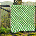 White And Green Checkered Print Quilt