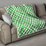 White And Green Checkered Print Quilt