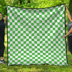 White And Green Checkered Print Quilt