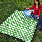 White And Green Checkered Print Quilt