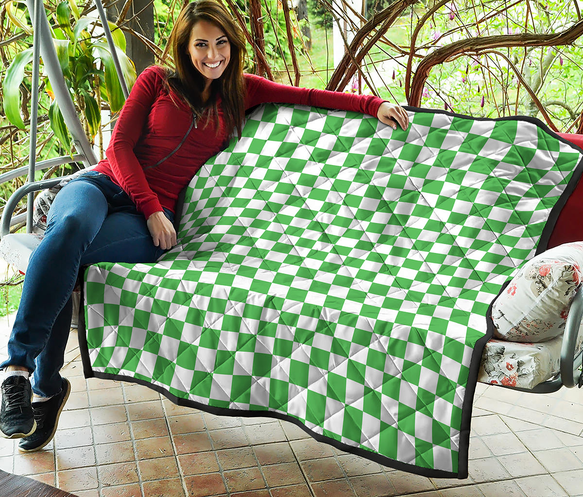 White And Green Checkered Print Quilt