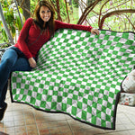 White And Green Checkered Print Quilt