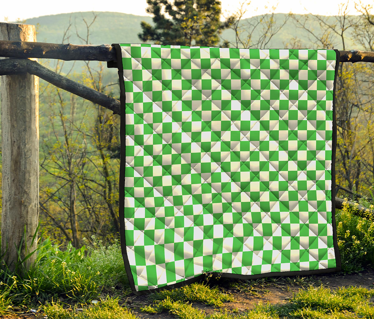 White And Green Checkered Print Quilt