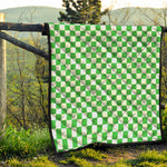 White And Green Checkered Print Quilt