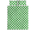 White And Green Checkered Print Quilt Bed Set