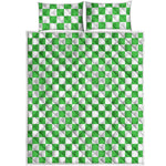 White And Green Checkered Print Quilt Bed Set
