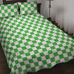 White And Green Checkered Print Quilt Bed Set