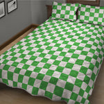 White And Green Checkered Print Quilt Bed Set