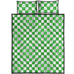 White And Green Checkered Print Quilt Bed Set
