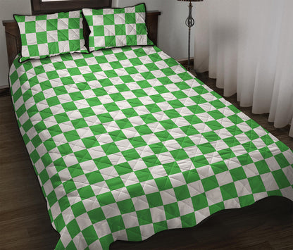 White And Green Checkered Print Quilt Bed Set