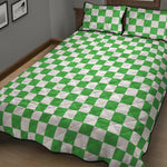 White And Green Checkered Print Quilt Bed Set