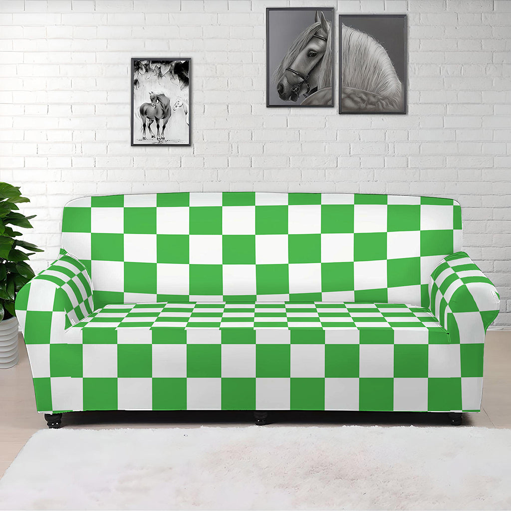 White And Green Checkered Print Sofa Cover