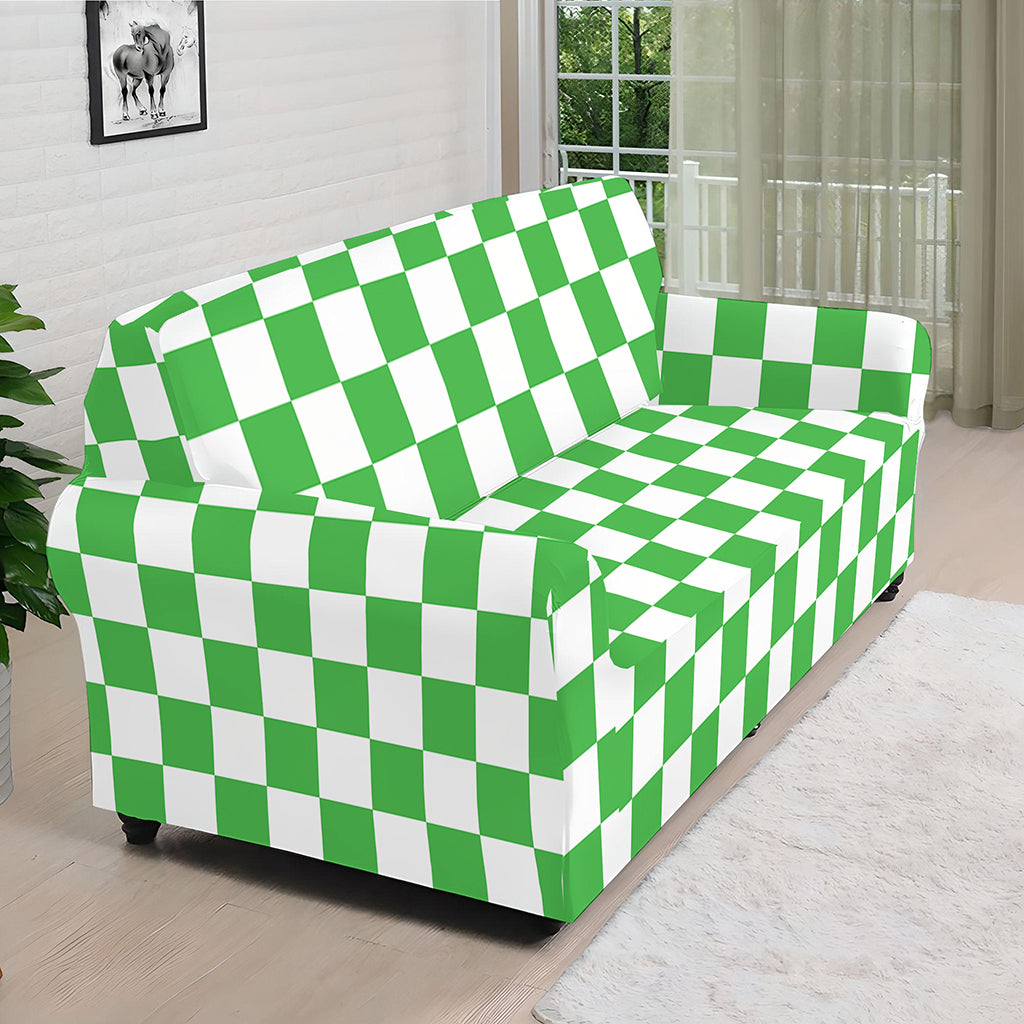 White And Green Checkered Print Sofa Cover