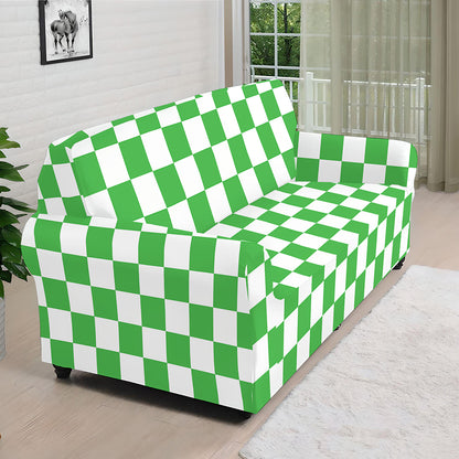 White And Green Checkered Print Sofa Cover
