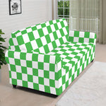 White And Green Checkered Print Sofa Cover