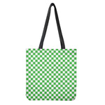 White And Green Checkered Print Tote Bag