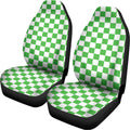 White And Green Checkered Print Universal Fit Car Seat Covers