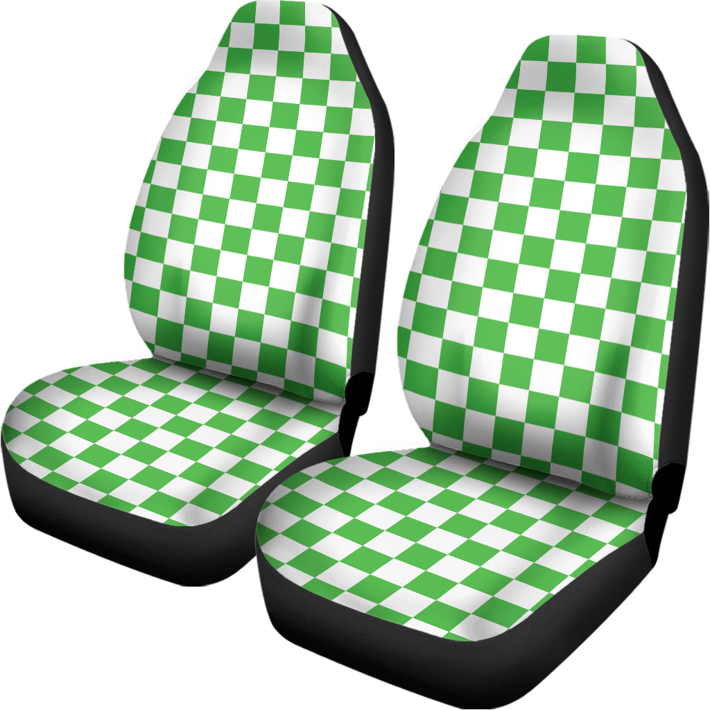 White And Green Checkered Print Universal Fit Car Seat Covers