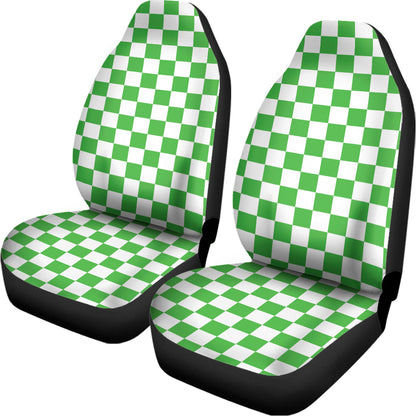 White And Green Checkered Print Universal Fit Car Seat Covers