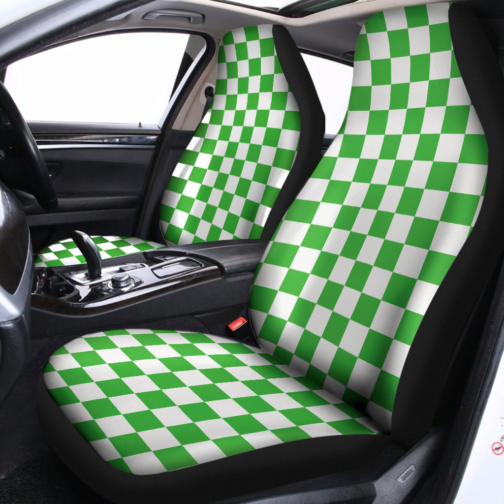 White And Green Checkered Print Universal Fit Car Seat Covers