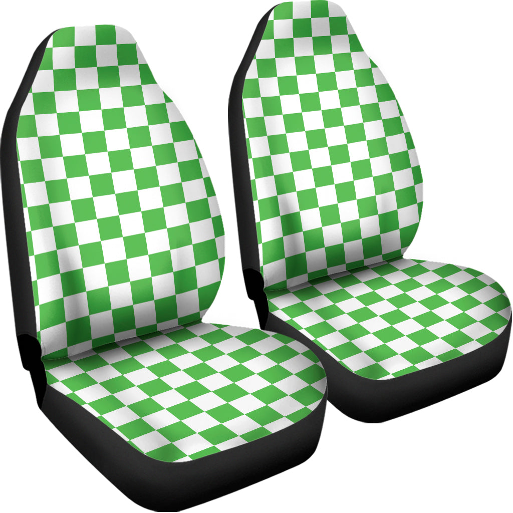 White And Green Checkered Print Universal Fit Car Seat Covers