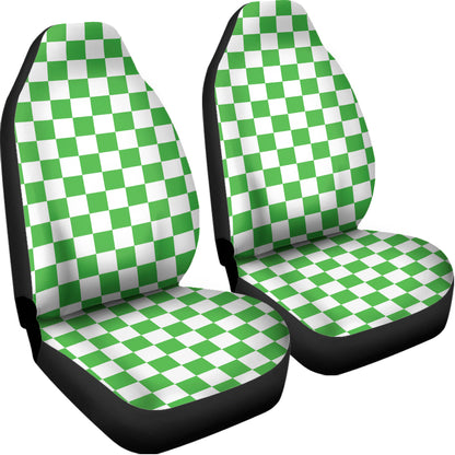 White And Green Checkered Print Universal Fit Car Seat Covers