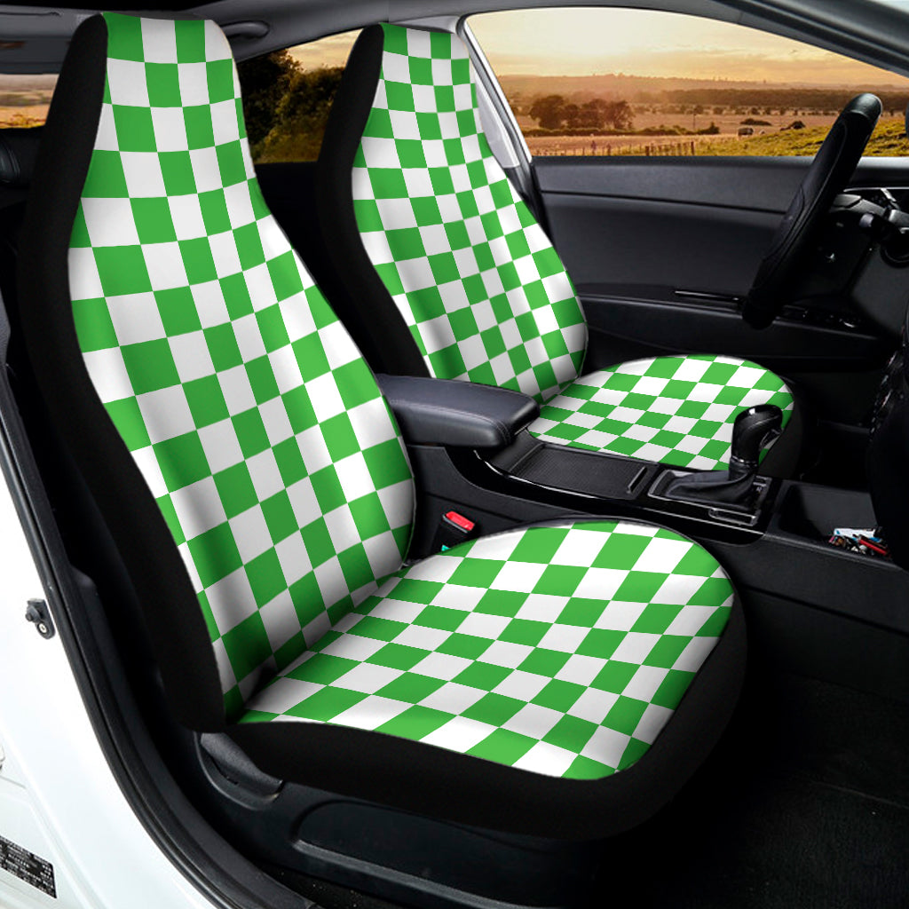 White And Green Checkered Print Universal Fit Car Seat Covers