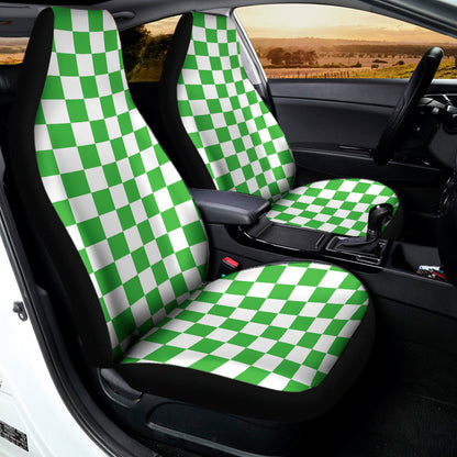 White And Green Checkered Print Universal Fit Car Seat Covers
