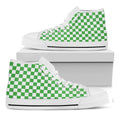 White And Green Checkered Print White High Top Sneakers