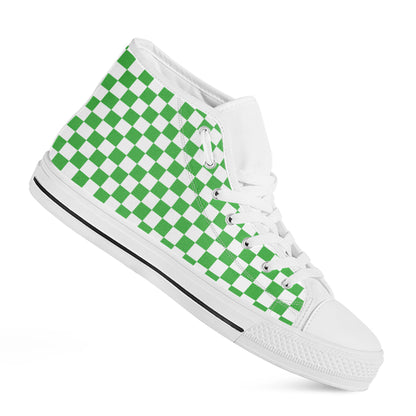 White And Green Checkered Print White High Top Shoes