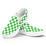 White And Green Checkered Print White Slip On Shoes