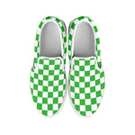 White And Green Checkered Print White Slip On Shoes