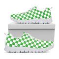 White And Green Checkered Print White Running Shoes
