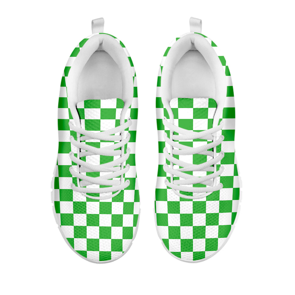 White And Green Checkered Print White Sneakers