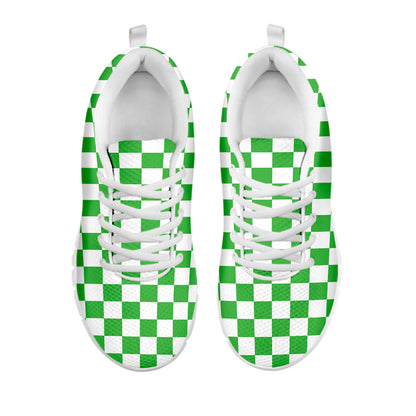 White And Green Checkered Print White Sneakers