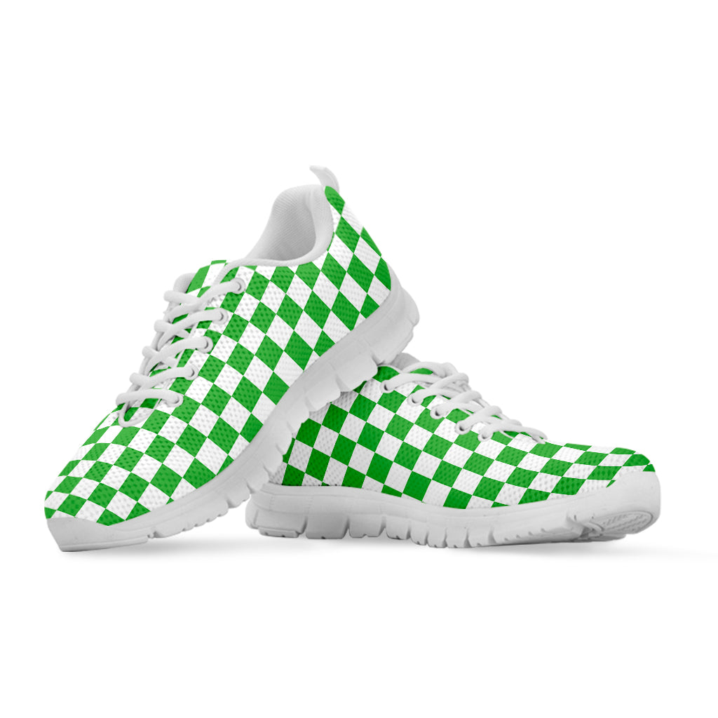 White And Green Checkered Print White Sneakers