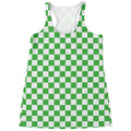White And Green Checkered Print Women's Racerback Tank Top