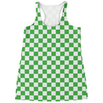 White And Green Checkered Print Women's Racerback Tank Top