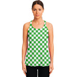White And Green Checkered Print Women's Racerback Tank Top