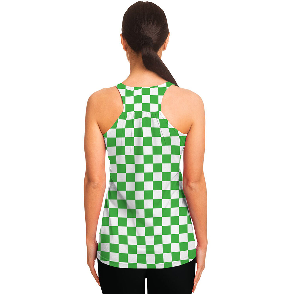 White And Green Checkered Print Women's Racerback Tank Top