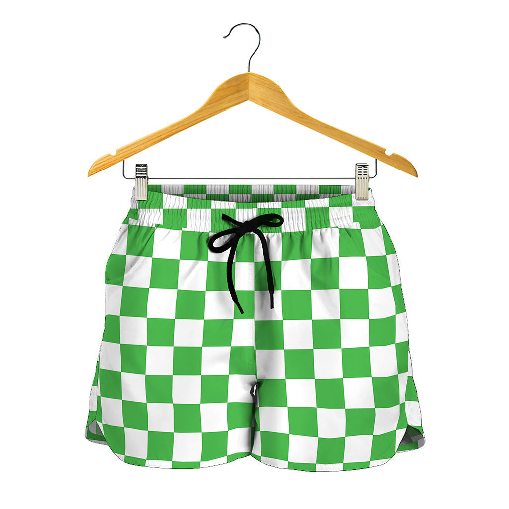 White And Green Checkered Print Women's Shorts