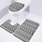 White And Grey Aztec Pattern Print 3 Piece Bath Mat Set
