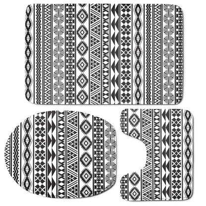 White And Grey Aztec Pattern Print 3 Piece Bath Mat Set