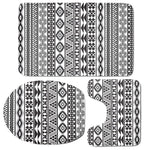 White And Grey Aztec Pattern Print 3 Piece Bath Mat Set