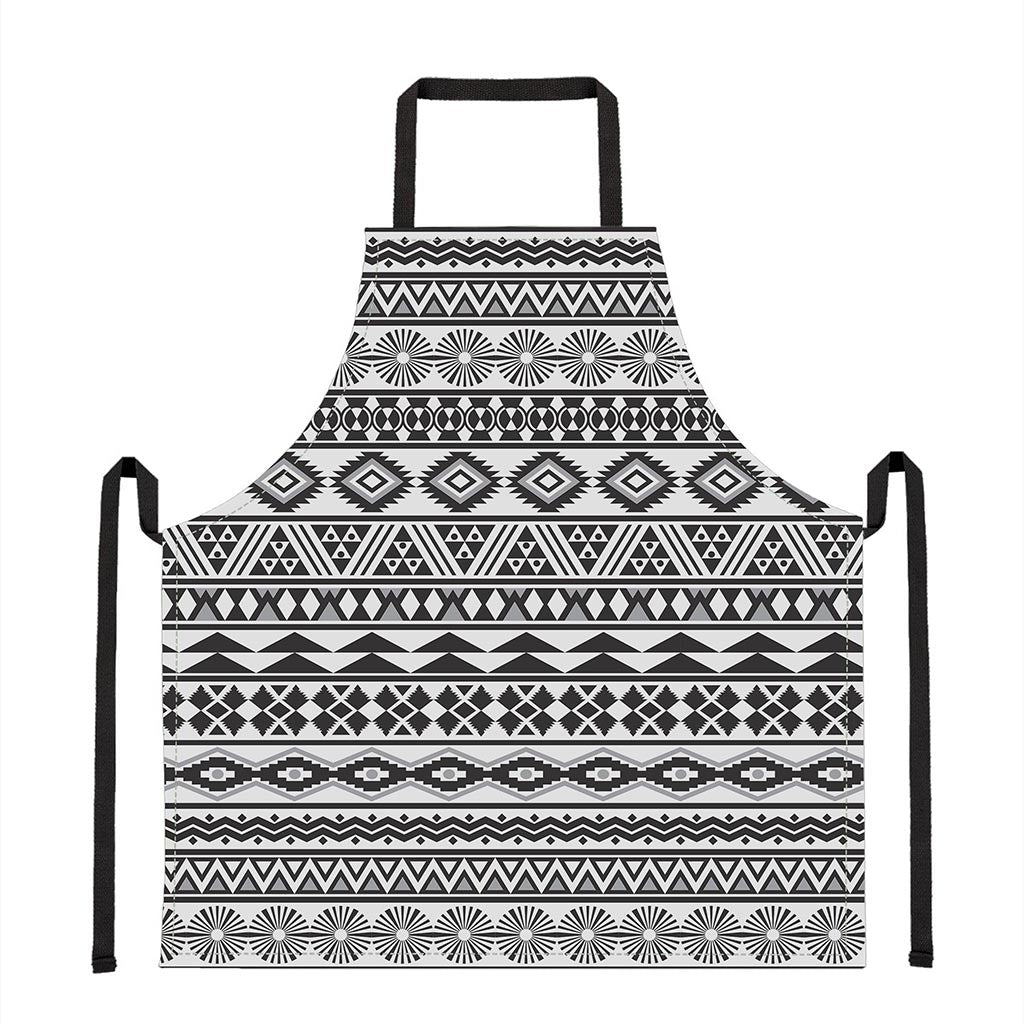 White And Grey Aztec Pattern Print Apron