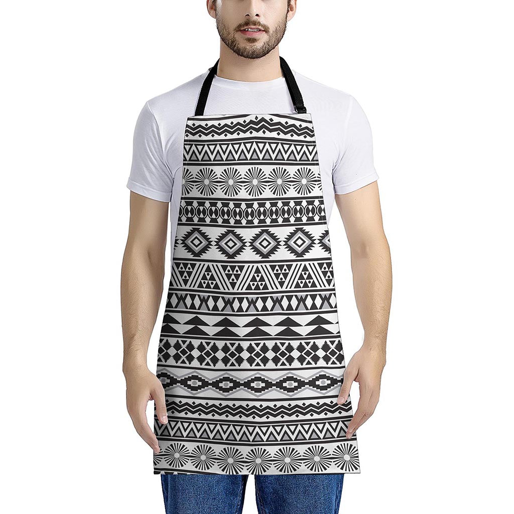 White And Grey Aztec Pattern Print Apron