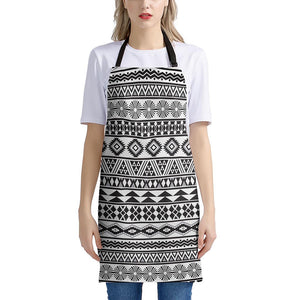 White And Grey Aztec Pattern Print Apron