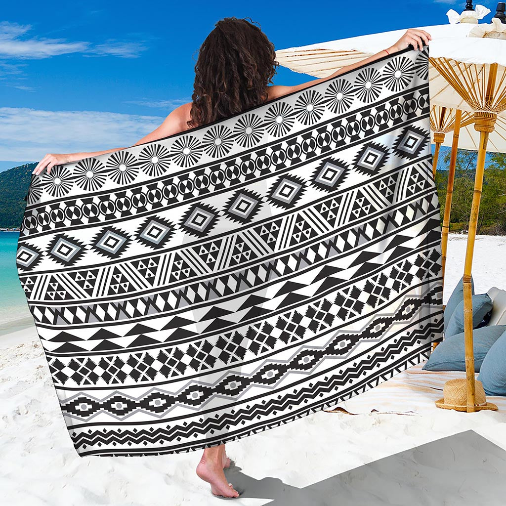 White And Grey Aztec Pattern Print Beach Sarong Wrap
